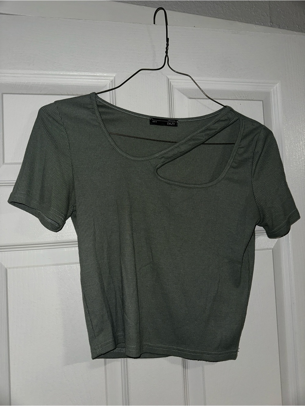 Grey Blue Cutout Ribbed Crop Top